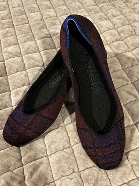 Rothy's Burgundy and Navy Plaid Knit Flats